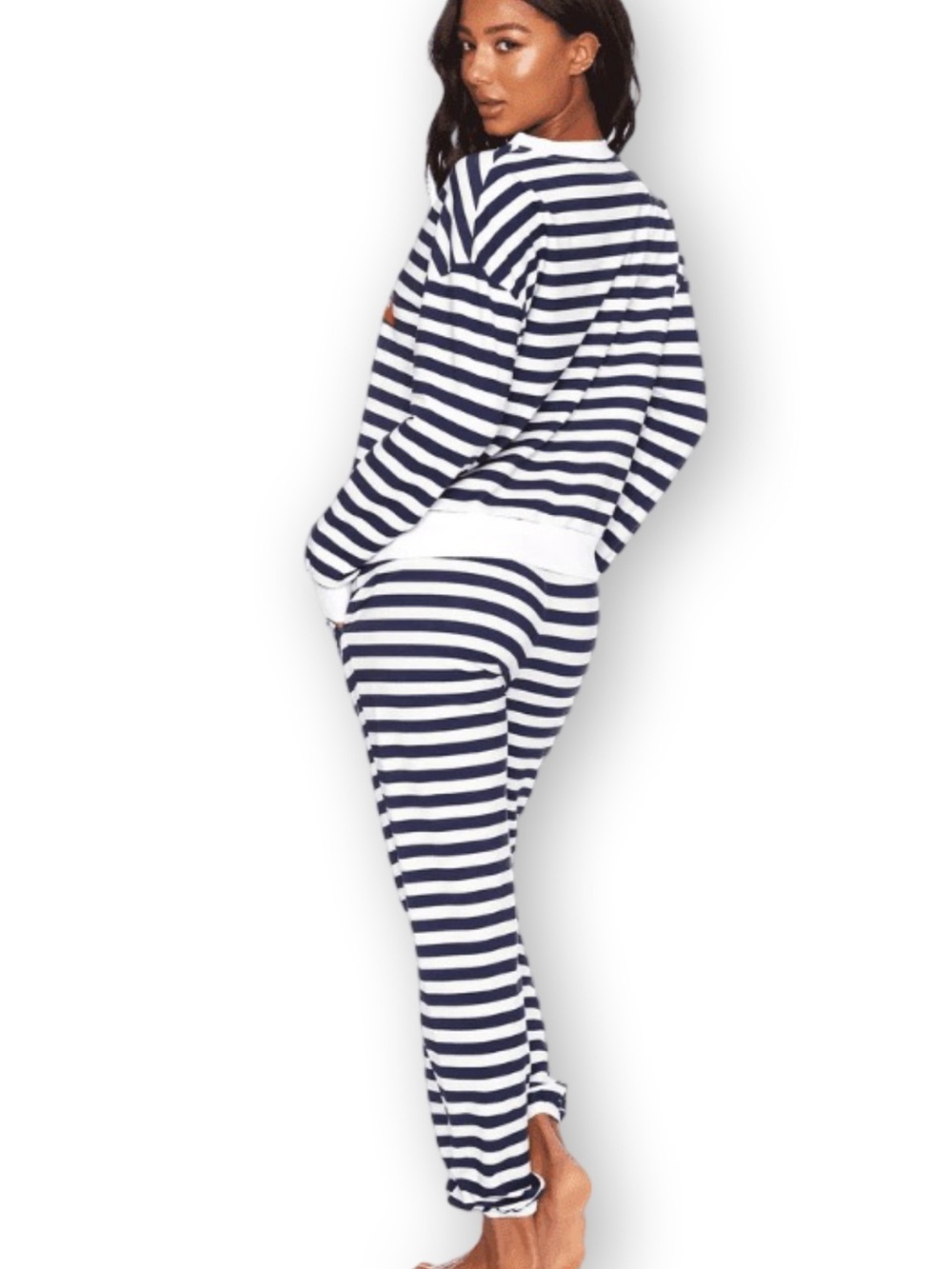Navy & White Striped Jogger Pants with Red USA Accent - Picture 2 of 7